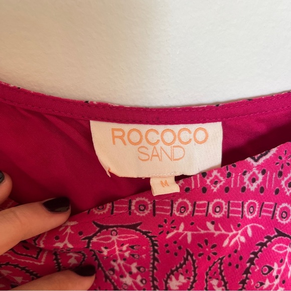 Rococo Sand One-Shoulder Pink Chiffon Mini Dress Smocked Waist Ruffle Hem Sz M - Picture 4 of 5